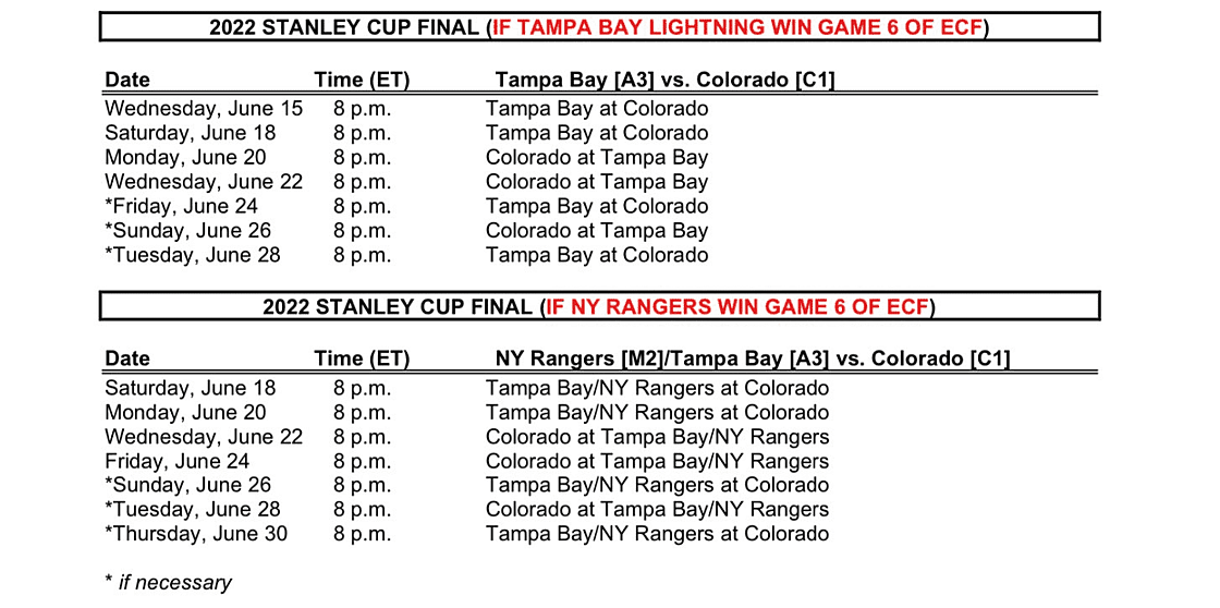 Stanley Cup Finals schedule