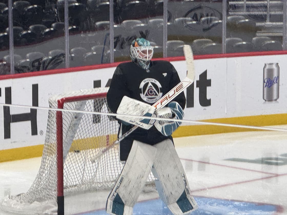 Colorado Avalanche goaltender Mackenzie Blackwood on the ice for the first time on Dec. 12 since joining the team.