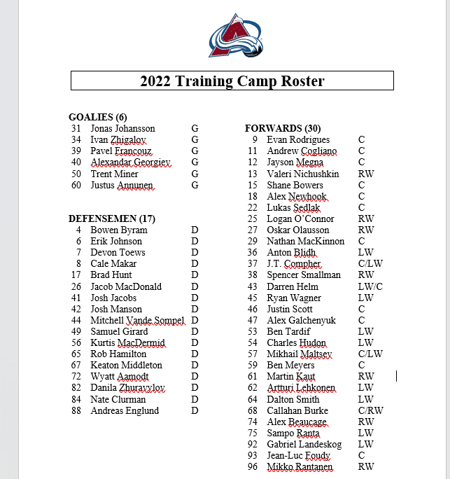 Colorado Avalanche training camp
